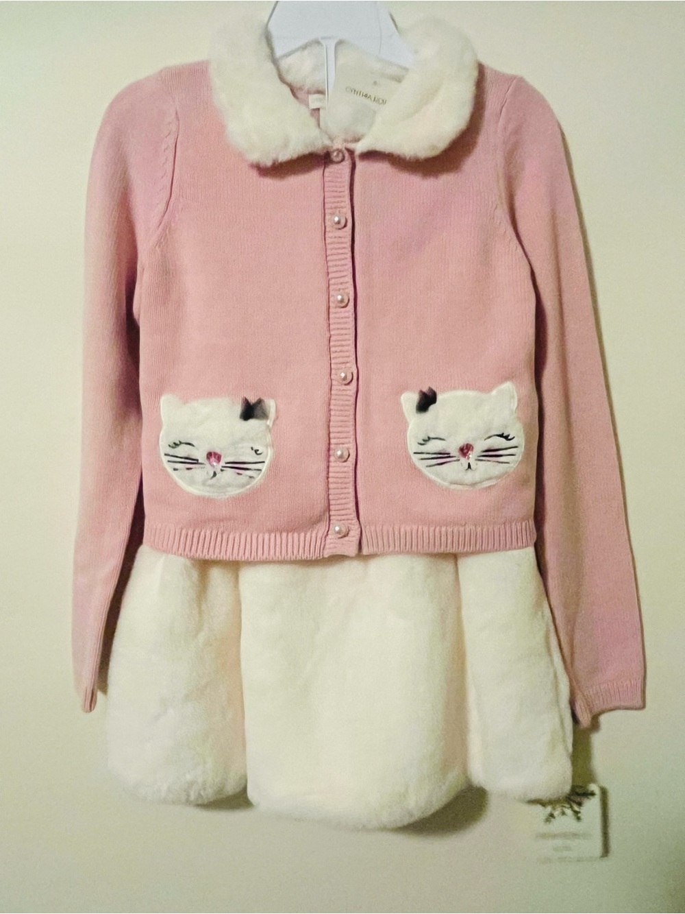 Cynthia Rowley 2-Piece Blush Sweater & Faux Fur Skirt Set 7/8 NWT